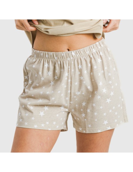 Pijama corto algodón Estrellita arena pijamas-cortos-mujer