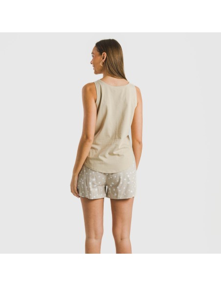 Pijama corto algodón Estrellita arena pijamas-cortos-mujer
