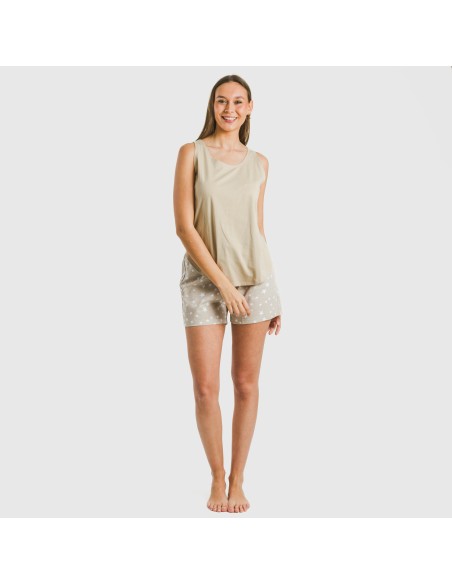 Pijama corto algodón Estrellita arena pijamas-cortos-mujer