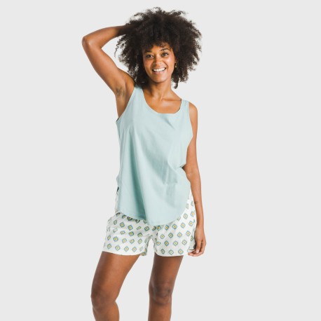 Pijama corto algodón Joy agua marina pijamas-cortos-mujer