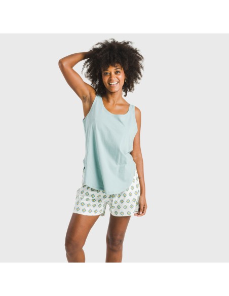 Pijama corto algodón Joy agua marina pijamas-cortos-mujer