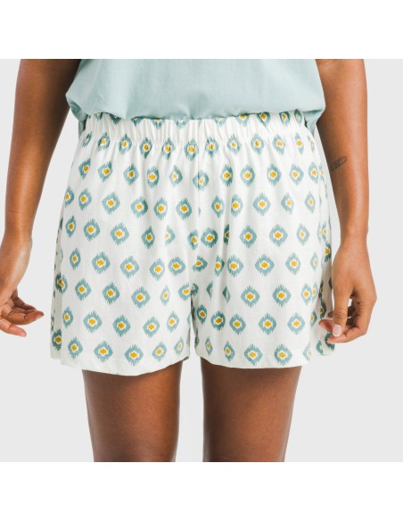 Pijama corto algodón Joy agua marina pijamas-cortos-mujer
