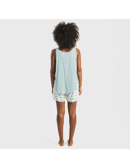 Pijama corto algodón Joy agua marina pijamas-cortos-mujer