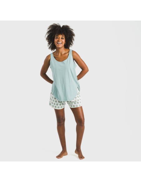 Pijama corto algodón Joy agua marina pijamas-cortos-mujer