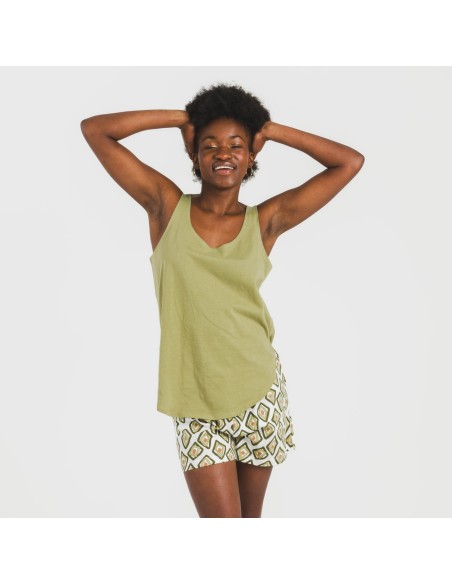 Pijama corto algodón Liuva verde pijamas-cortos-mujer