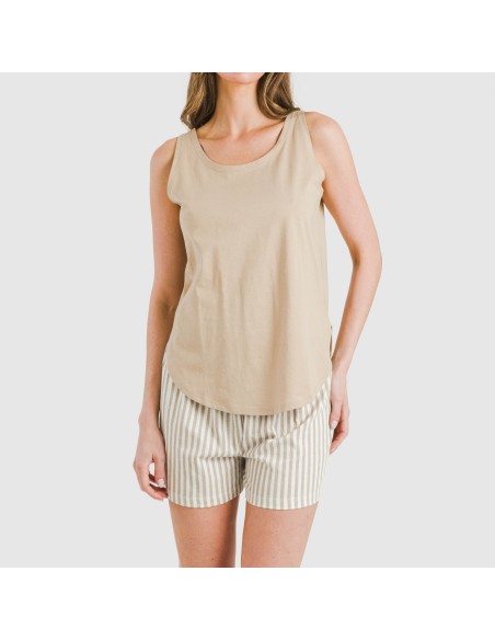 Pijama corto algodón Raya Kodac arena pijamas-cortos-mujer