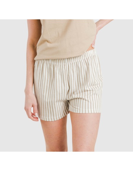 Pijama corto algodón Raya Kodac arena pijamas-cortos-mujer