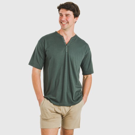 Pijama corto hombre con botones verde - arena pijamas-cortos-hombre