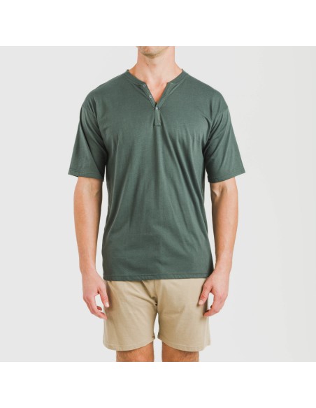 Pijama corto hombre con botones verde - arena pijamas-cortos-hombre