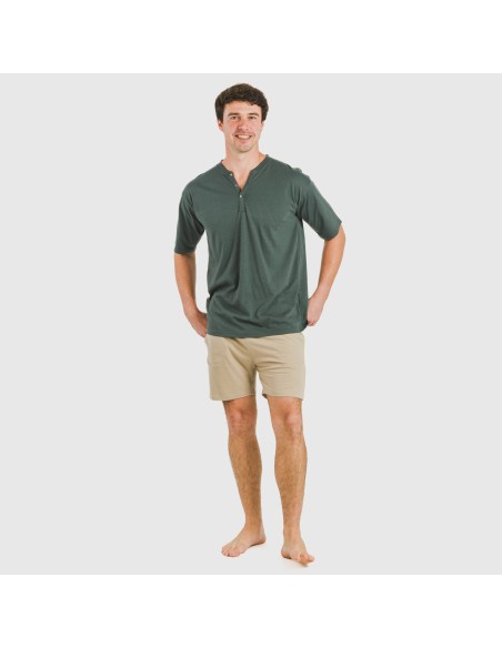 Pijama corto hombre con botones verde - arena pijamas-cortos-hombre