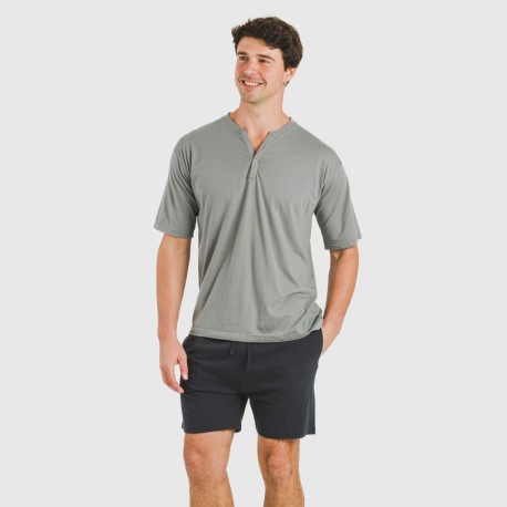 Pijama corto hombre con botones gris verdoso - marino pijamas-cortos-hombre