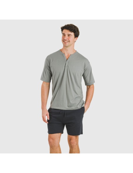 Pijama corto hombre con botones gris verdoso - marino pijamas-cortos-hombre