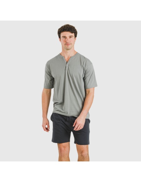 Pijama corto hombre con botones gris verdoso - marino pijamas-cortos-hombre