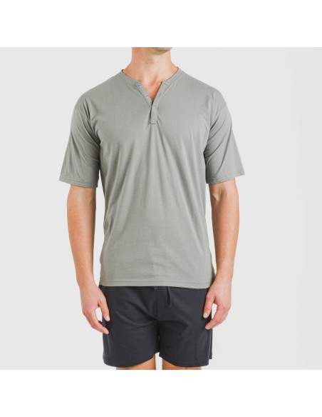 Pijama corto hombre con botones gris verdoso - marino pijamas-cortos-hombre