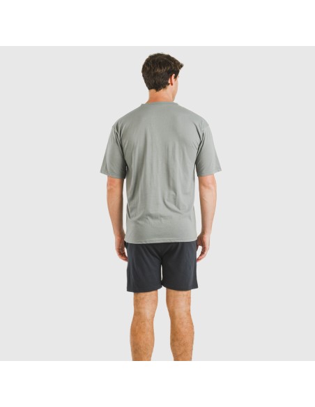 Pijama corto hombre con botones gris verdoso - marino pijamas-cortos-hombre