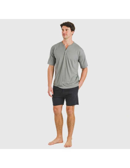 Pijama corto hombre con botones gris verdoso - marino pijamas-cortos-hombre
