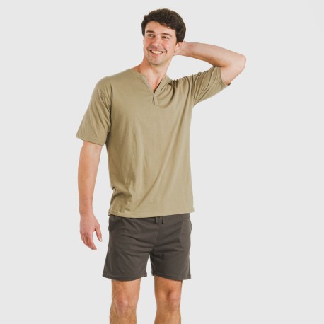 Pijama corto hombre con botones verde cacería - petroleo pijamas-cortos-hombre