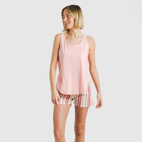 Pijama corto algodón Raya Calendula rosa pijamas-cortos-mujer