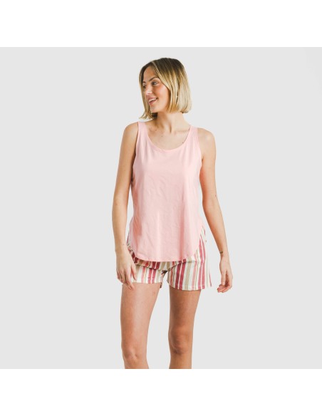 Pijama corto algodón Raya Calendula rosa pijamas-cortos-mujer