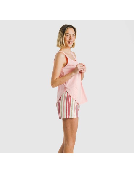 Pijama corto algodón Raya Calendula rosa pijamas-cortos-mujer