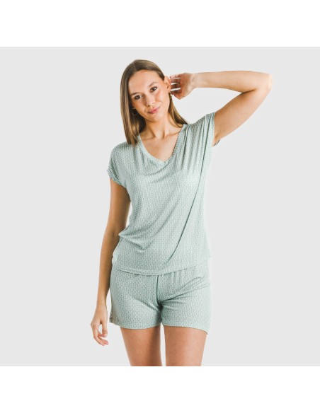 Pijama corto manga fluida viscosa mujer Walia agua marina pijamas-cortos-mujer