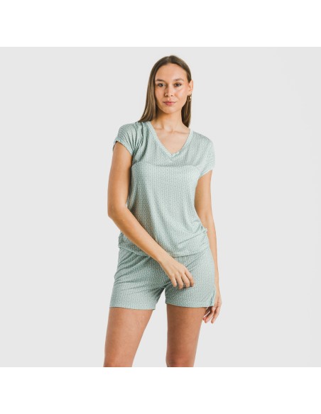 Pijama corto manga fluida viscosa mujer Walia agua marina pijamas-cortos-mujer