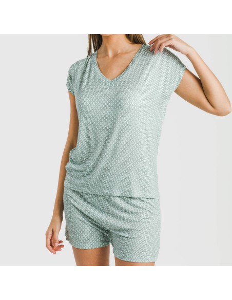 Pijama corto manga fluida viscosa mujer Walia agua marina pijamas-cortos-mujer