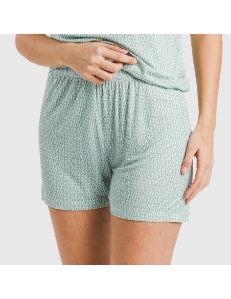 Pijama corto manga fluida viscosa mujer Walia agua marina pijamas-cortos-mujer