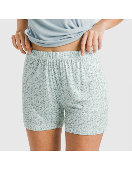 Pijama corto manga fluida viscosa mujer Cris celeste pijamas-cortos-mujer