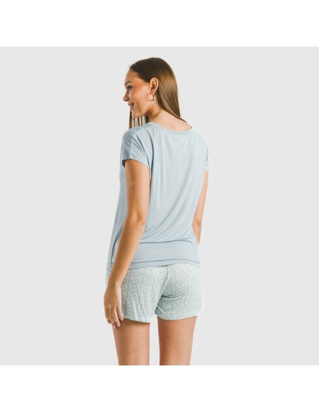 Pijama corto manga fluida viscosa mujer Cris celeste pijamas-cortos-mujer