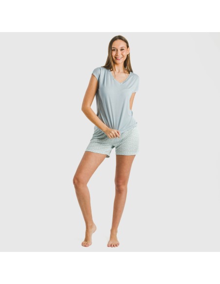 Pijama corto manga fluida viscosa mujer Cris celeste pijamas-cortos-mujer