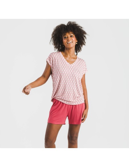 Pijama corto manga fluida viscosa mujer Serbia marsala pijamas-cortos-mujer