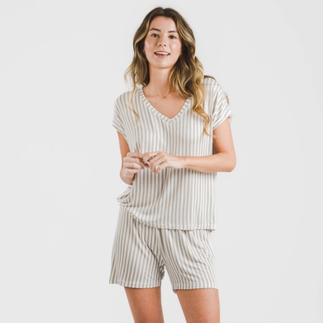 Pijama corto manga fluida viscosa mujer Raya Kodac gris perla pijamas-cortos-mujer
