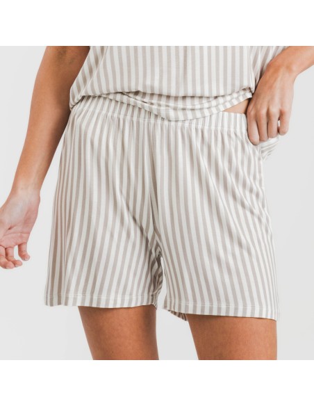 Pijama corto manga fluida viscosa mujer Raya Kodac gris perla pijamas-cortos-mujer