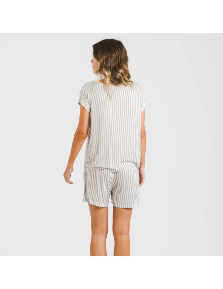 Pijama corto manga fluida viscosa mujer Raya Kodac gris perla pijamas-cortos-mujer