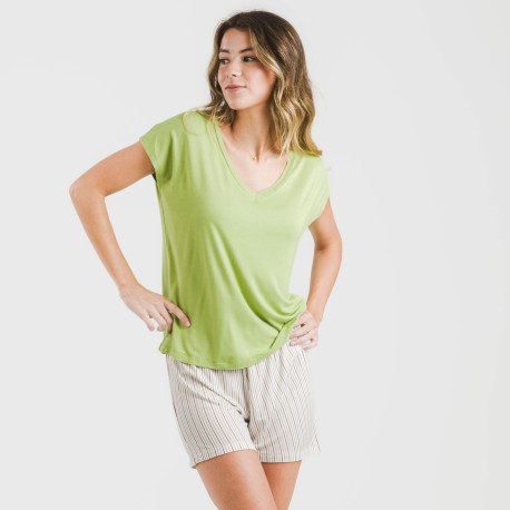 Pijama corto manga fluida viscosa mujer Raya Dragos verde pijamas-cortos-mujer