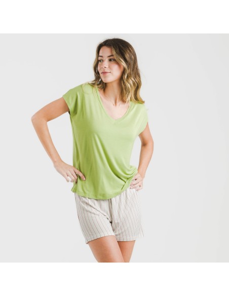 Pijama corto manga fluida viscosa mujer Raya Dragos verde pijamas-cortos-mujer