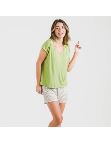 Pijama corto manga fluida viscosa mujer Raya Dragos verde pijamas-cortos-mujer