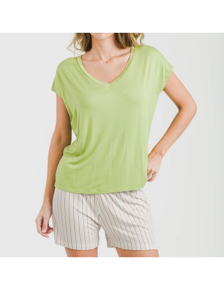Pijama corto manga fluida viscosa mujer Raya Dragos verde pijamas-cortos-mujer