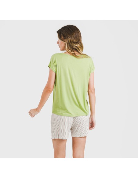 Pijama corto manga fluida viscosa mujer Raya Dragos verde pijamas-cortos-mujer