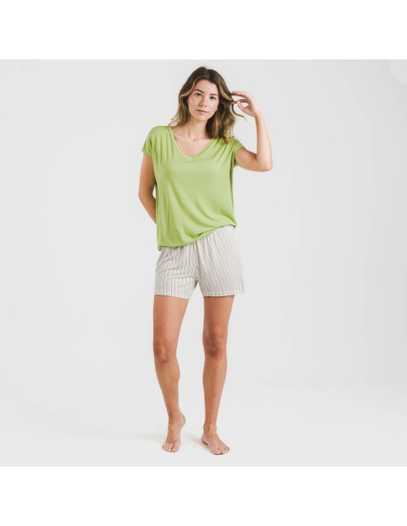 Pijama corto manga fluida viscosa mujer Raya Dragos verde pijamas-cortos-mujer