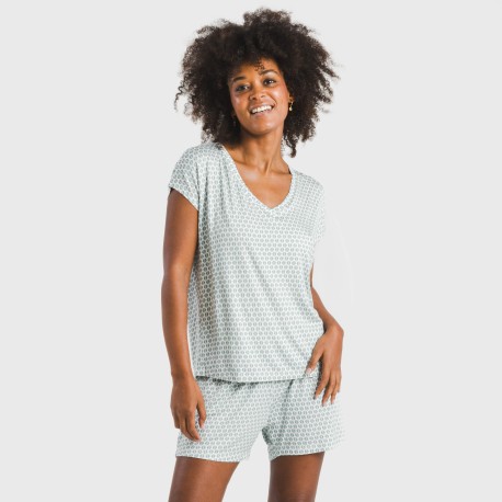 Pijama corto manga fluida viscosa mujer Dune verde pijamas-cortos-mujer