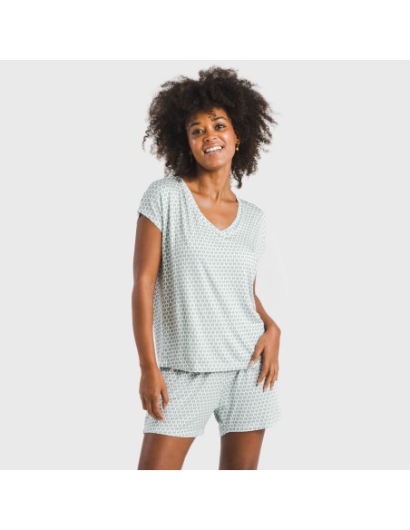 Pijama corto manga fluida viscosa mujer Dune verde pijamas-cortos-mujer