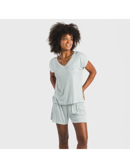 Pijama corto manga fluida viscosa mujer Dune verde pijamas-cortos-mujer