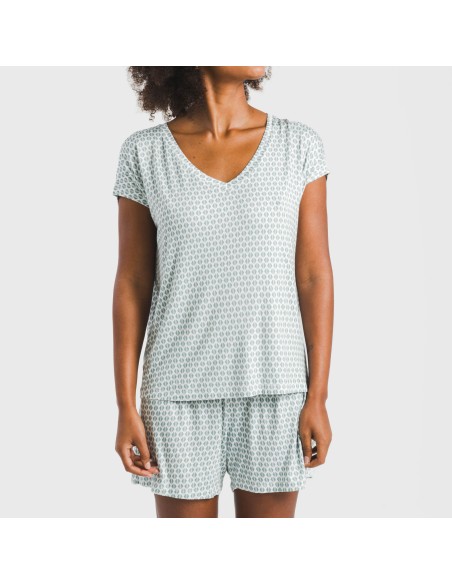 Pijama corto manga fluida viscosa mujer Dune verde pijamas-cortos-mujer