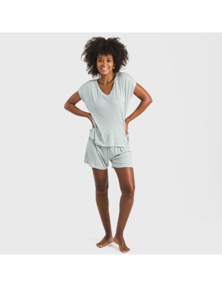 Pijama corto manga fluida viscosa mujer Dune verde pijamas-cortos-mujer