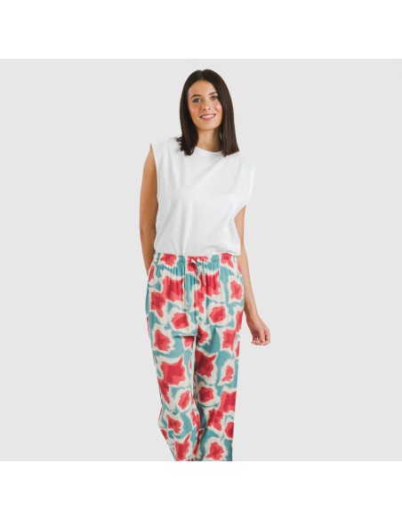 Pantalón viscosa Prometeo agua marina pantalones-comodos-mujer
