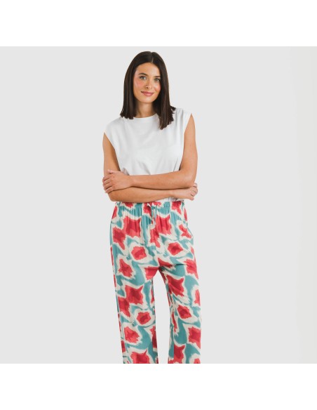 Pantalón viscosa Prometeo agua marina pantalones-comodos-mujer