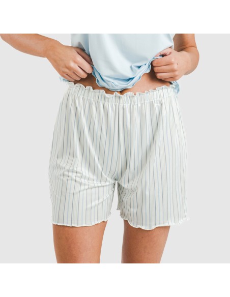 Pijama corto mujer manga fluida soft Raya Bill celeste pijamas-cortos-mujer