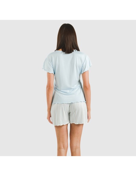 Pijama corto mujer manga fluida soft Raya Bill celeste pijamas-cortos-mujer